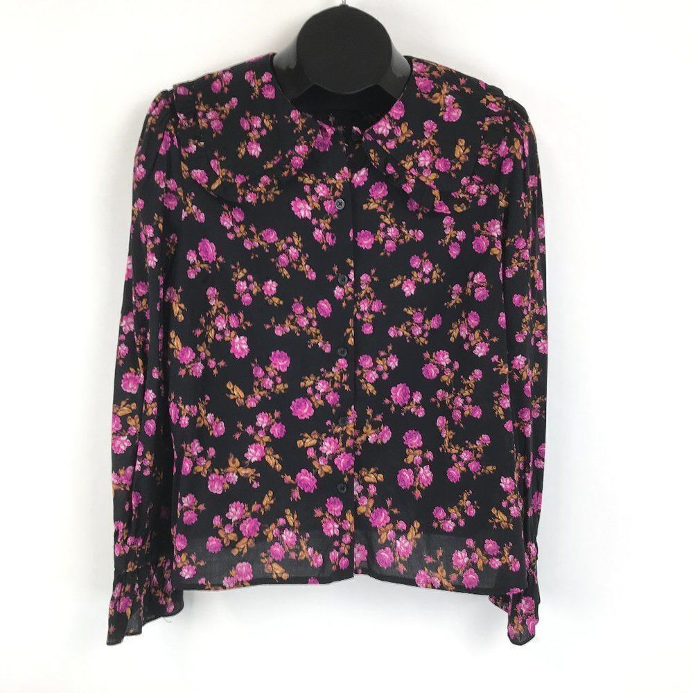 NEW Who What Wear Floral Button Down Blouse Women's Medium Collared Smocked